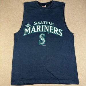 Y2K Seattle Mariners Sleeveless Shirt Mens M Navy MLB Logo Baseball 2002